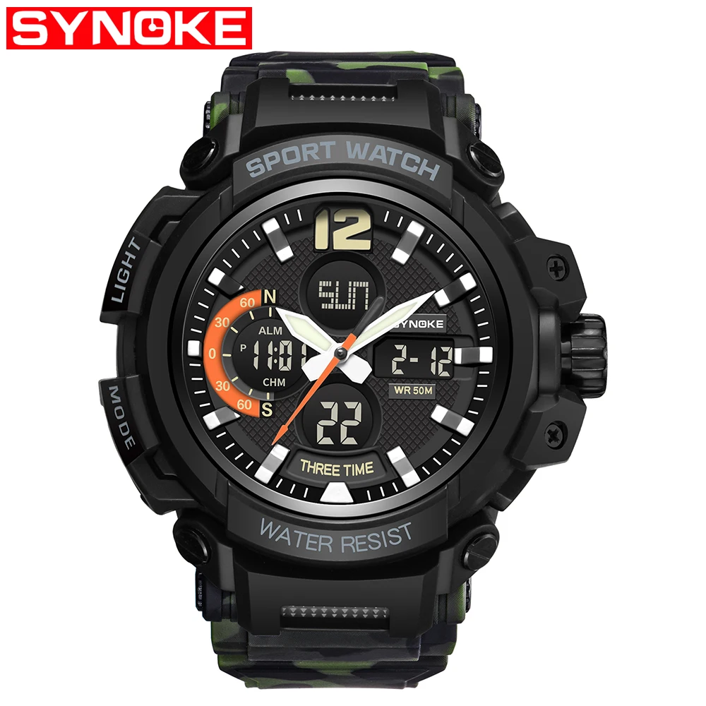 Men Military Watch 50m Waterproof Wristwatch LED Quartz Clock Sport Watch Male relogios masculino Sport S Shock Watch Men - Цвет: 9402Camouflage green