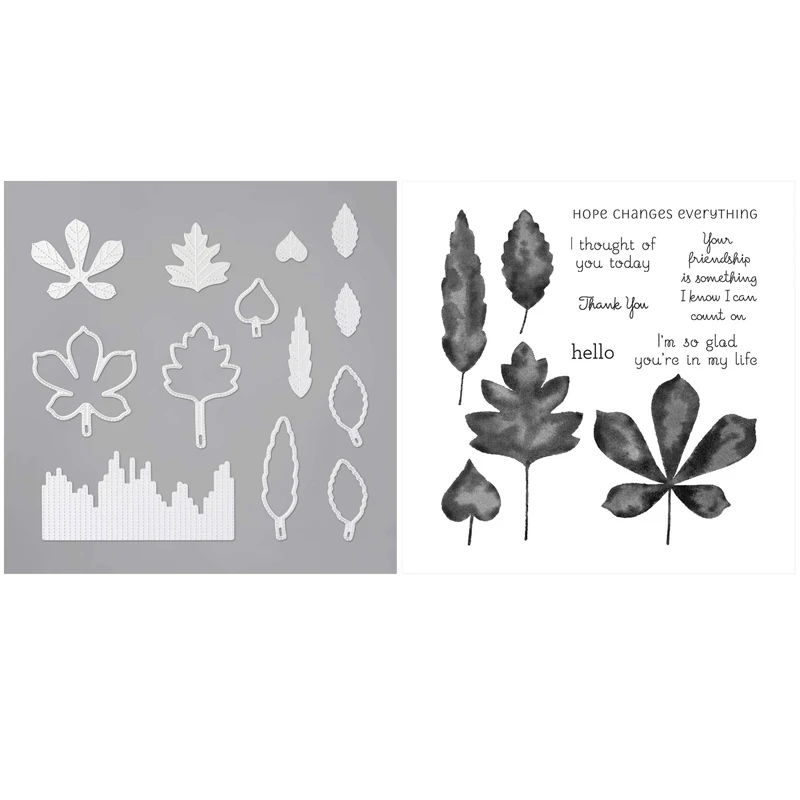 

Набор штампов Love of Leaves и подходящие штампы, «Hello» чувствует себя, чтобы создавать красивые открытки ручной работы и другие бумажные изделия