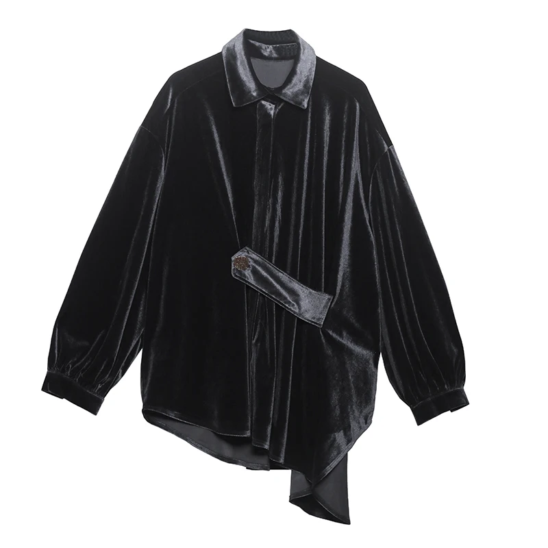 

XITAO Vintage Patchwork Blouse Women Asymmetrical Tide Fashion New Style Turn Down Collar Long Sleeve Elegant Button Top ZY4050