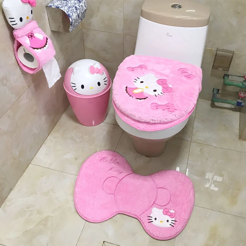 Hello kitty теплое мягкое моющееся сиденье для унитаза Чехол коврик набор домашнего