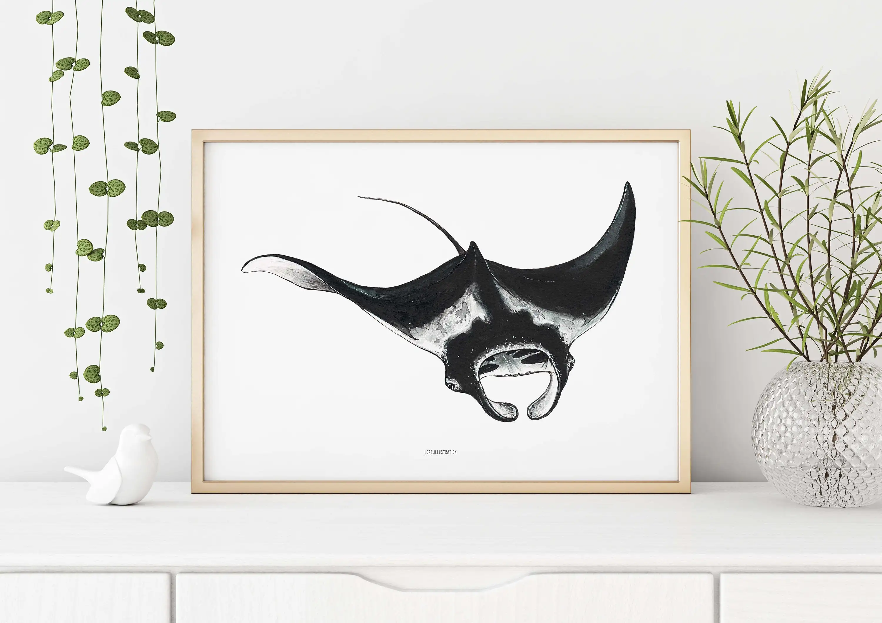 Manta Ray Print декор для стен океана вид животных принт жикле иллюстрация печати