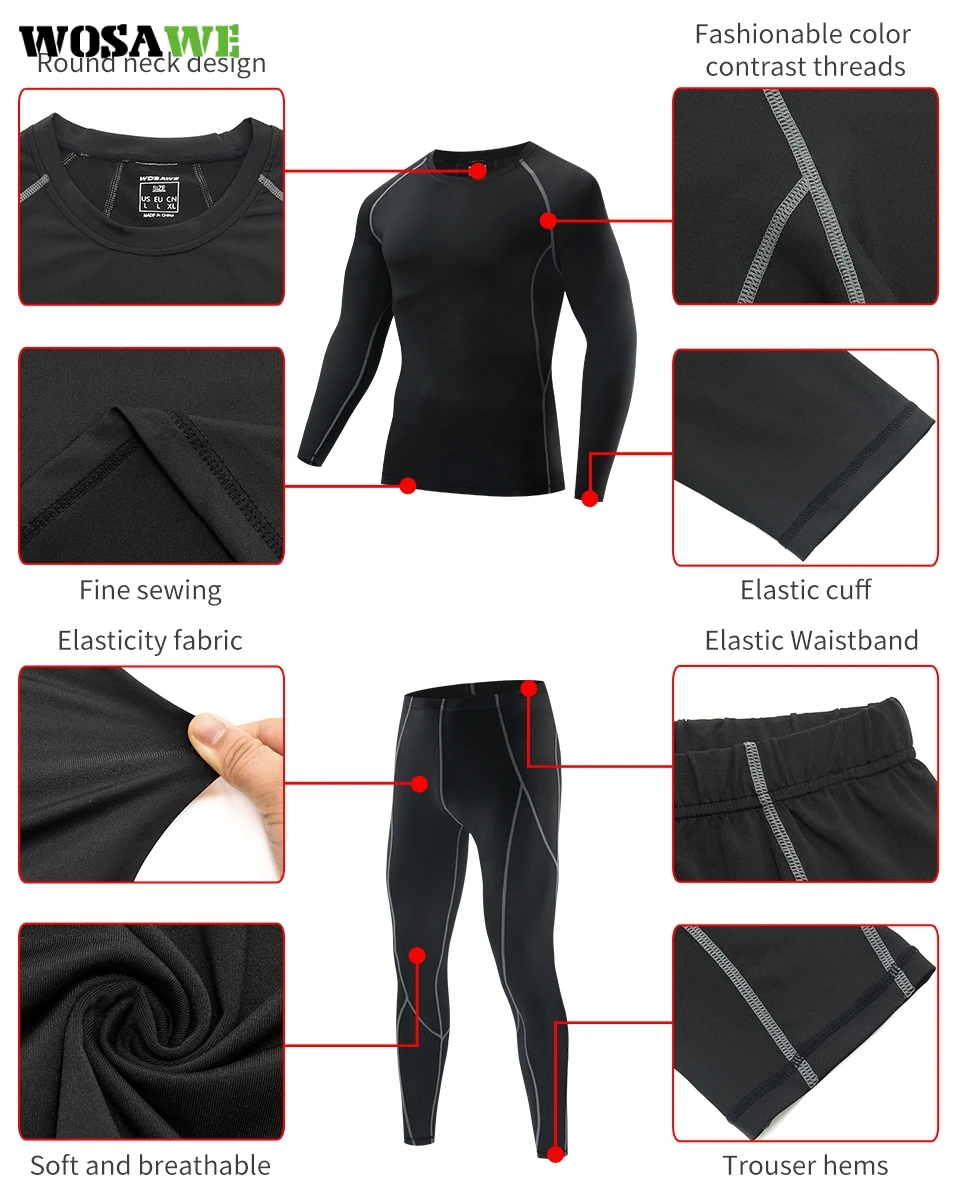 WOSAWE Мужское нижнее белье набор подштанников компрессионная Футболка топ с
