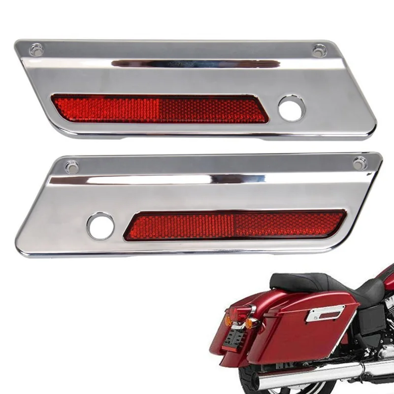 

Motorcycle ABS Chrome Saddlebag Latch Hinge Cover Plate With Red Reflector For Harley Touring Electra Glide 1993-2013