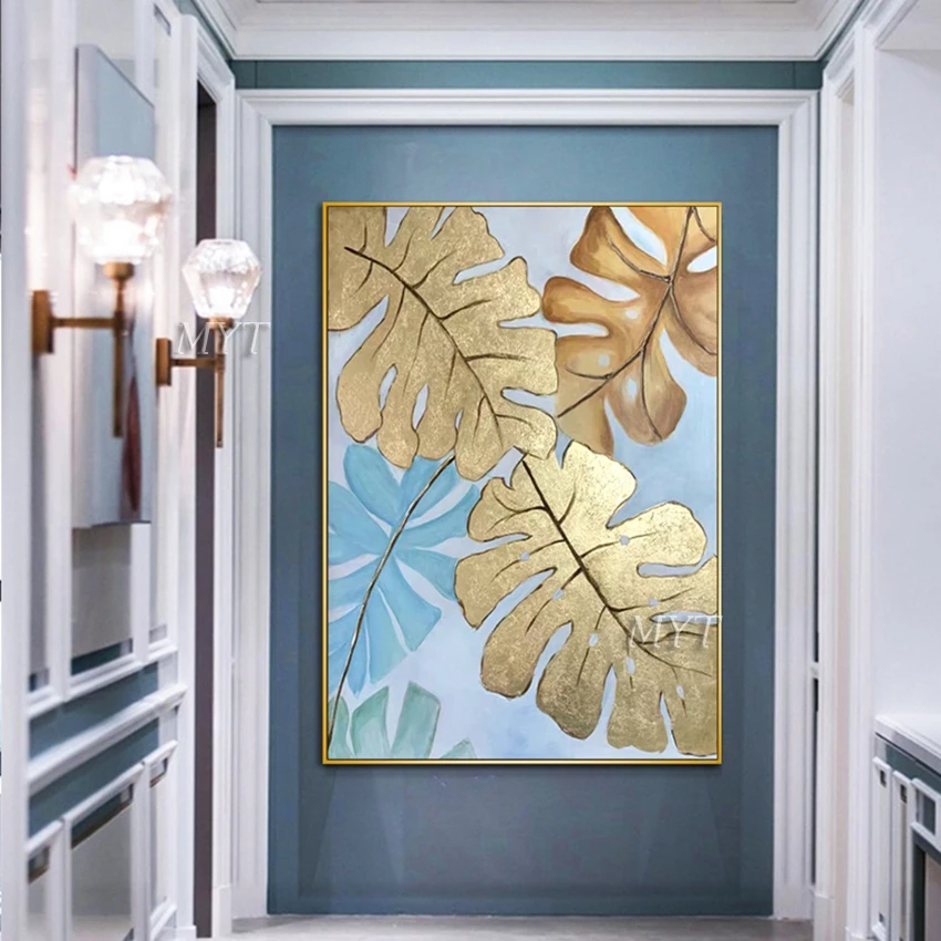 no frame painting MYT холст художественные картины ручная роспись золотой лист абстрактный Декор стены искусство Современное Дерево картина маслом Прямая поставка искусство - Цвет: no frame painting