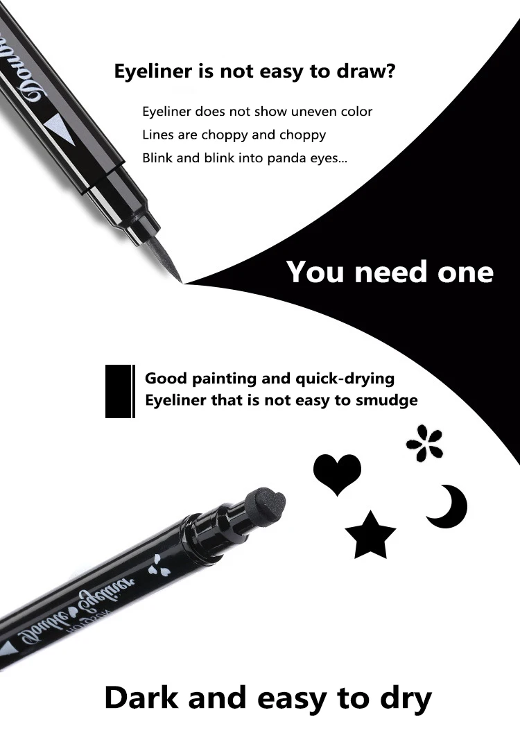 1Pc Double Head Eyeliner Stamp Pen Moon Heart Flower Make Up Waterproof Pencil Cosmetics Makeup TSLM1 |
