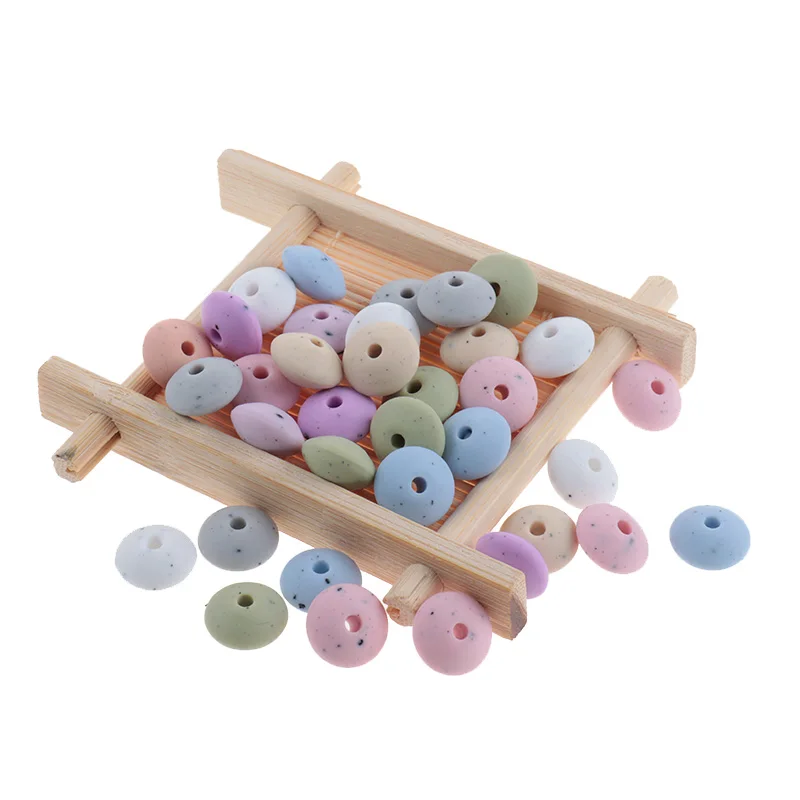 200 Uds., Cuentas de silicona para beb&eacute;s, cuentas de moteado de lentejas, collar de dentici&oacute;n para beb&eacute;s, cadena para masticar, sin BPA, lentejas de silicona de grado alimenticio de 12 * 7mm-1