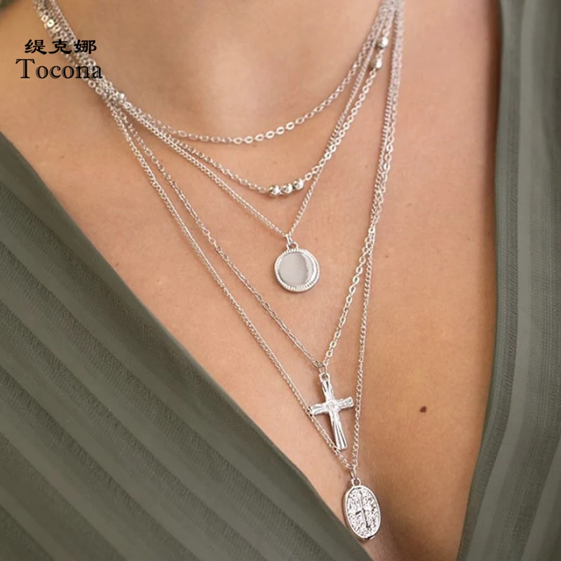 Женская цепочка с подвеской в виде креста серебристого цвета | Украшения и