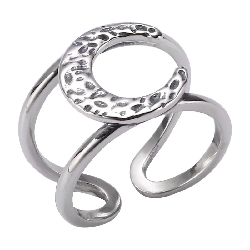 

Kinel Authentic 925 Sterling Silver Double Layer Moon Finger Rings for Women Retro Old Statement Korea Jewelry