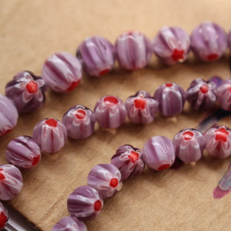 38cm 8mm 10mm Lampwork Glass Beads flower beads Flower Shape Light Purple color for jewelry making Necklace Bracelet DIY | Украшения и
