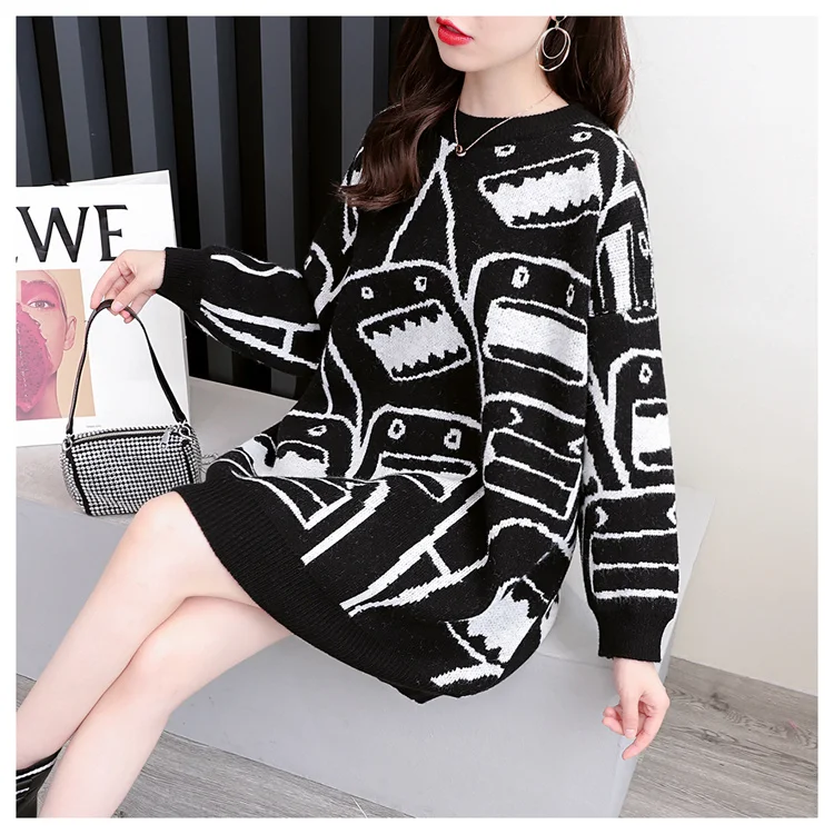 

Women Clothing Knitted Oversize Pullovers Cartoon Sweaters Fashion 2020 Women Autumn Winter Wram Sweaters Vestidos Femininos