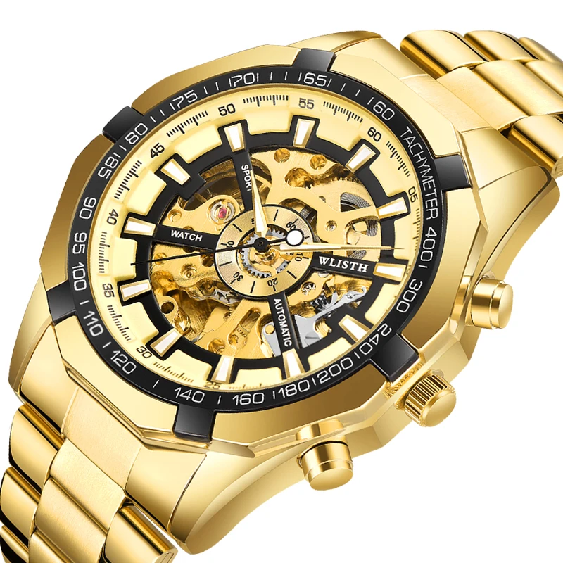 Design Automatic Mechanical Wristwatches For Men Watches Luxury Gold Waterproof Watch Man Skeleton Steel Orologio Uomo