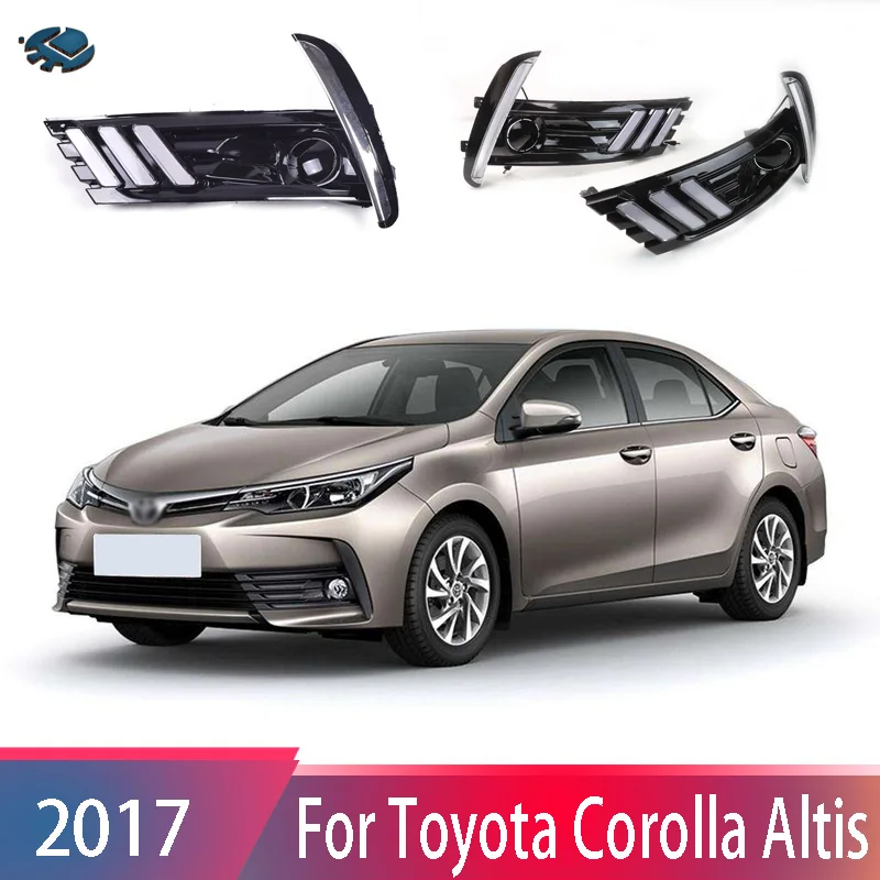 

2 шт. для Защитные чехлы для сидений, сшитые специально для Toyota Corolla Altis 2017 светодиодный Габаритные огни DRL с отверстием для противотуманной л...