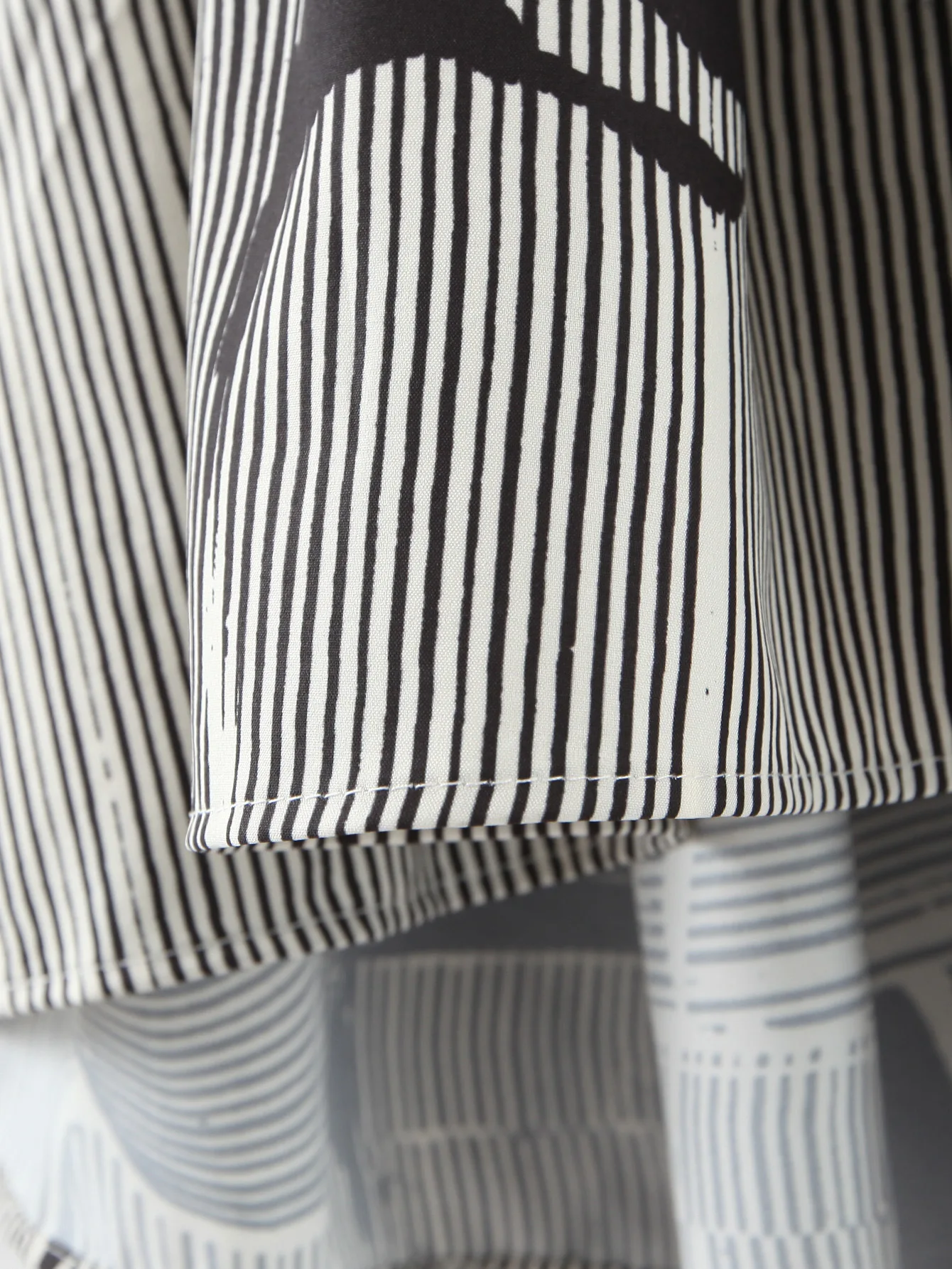 

European and American Women's Dress with Vertical Collar Stripe Printing and Ruffle Long Sleeve