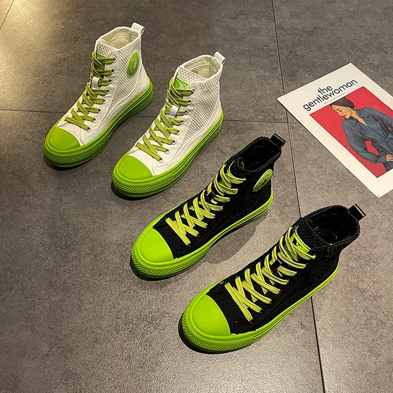 

Женские кроссовки на плоской подошве, дышащие, с флуоресцентными цветами