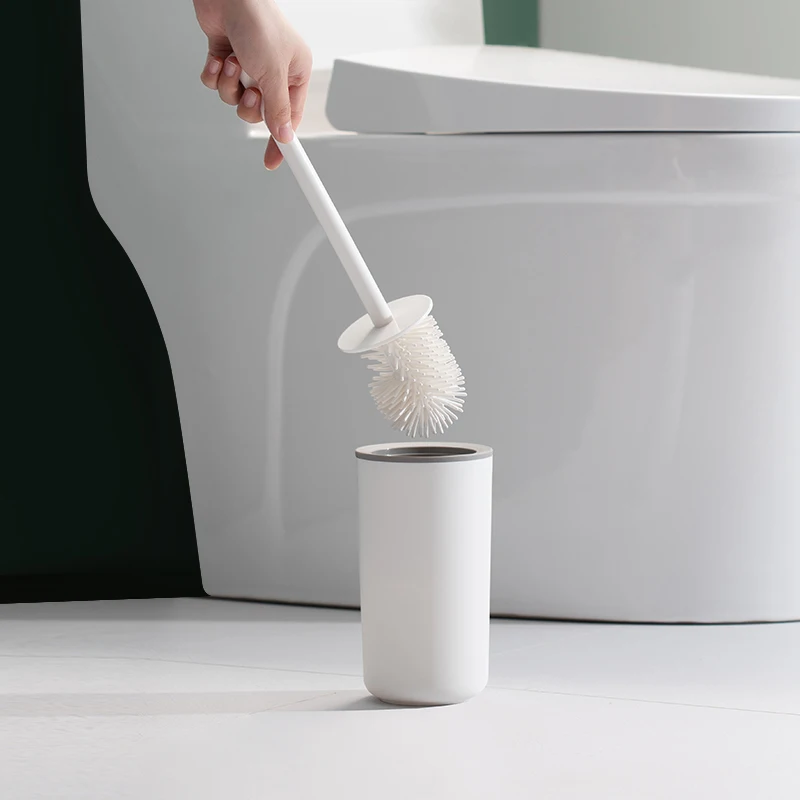 Nordic White Toilet Brush Holder Wall Mounted Trump Silicone Toilet Cleaning Brush Long Modern Escobilla Wc Bathroom Products 50