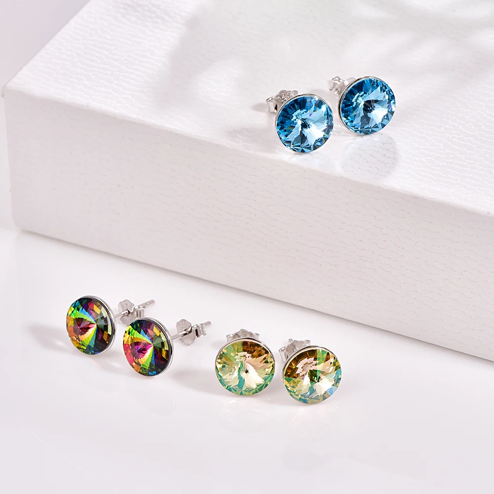 Бренд MALANDA, 925 пробы, серебряные серьги с круглыми кристаллами от Swarovski для женщин, модные серьги-гвоздики, свадебные офисные украшения