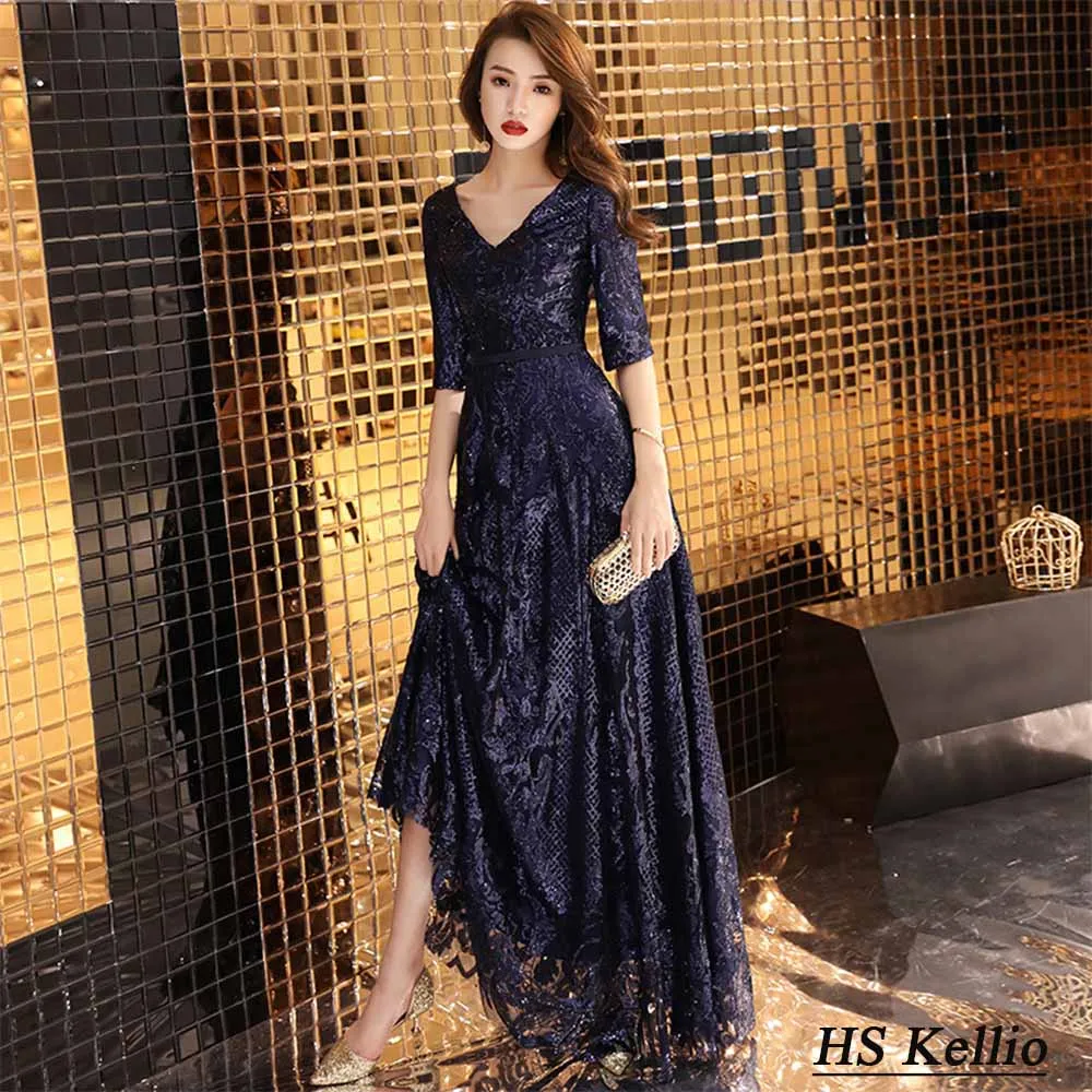 Модное платье для матери невесты Темно Синие Блестящие кружевные длинные платья