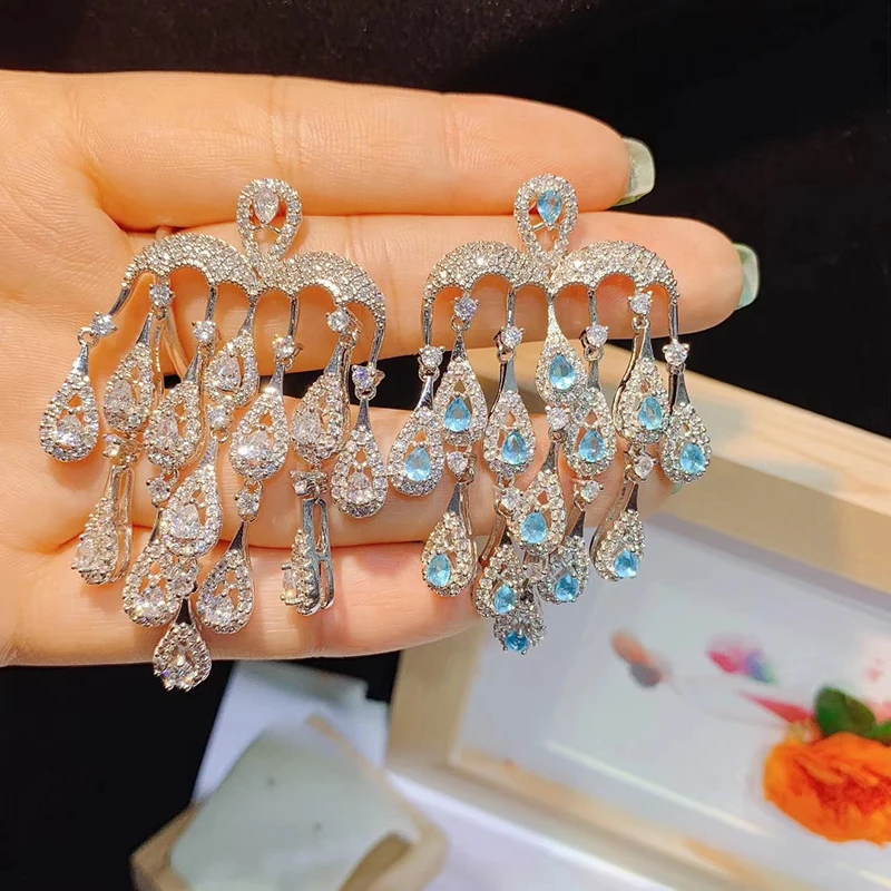 

Water drop long zircon earrings 210320-36