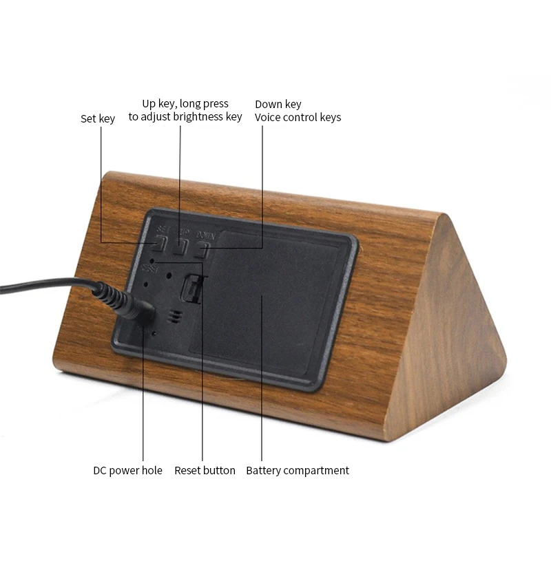 

Alarm Clock LED Wooden Digital Electronic Alarm Clock Voice Control Can Display Temperature And Humidity USB/4*3AAA Powered Desk