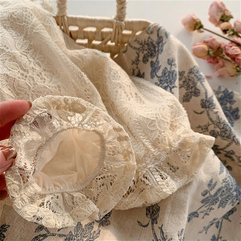 

WLG Girls Dress Kids Clothes Spring Fall Beige Lace Pearl Ruffle Dresses Baby Girl Cute All Match Clothes for 2-7 Years