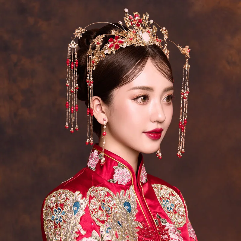 Свадебные украшения для волос невесты Большая Золотая жемчужина Цветочная