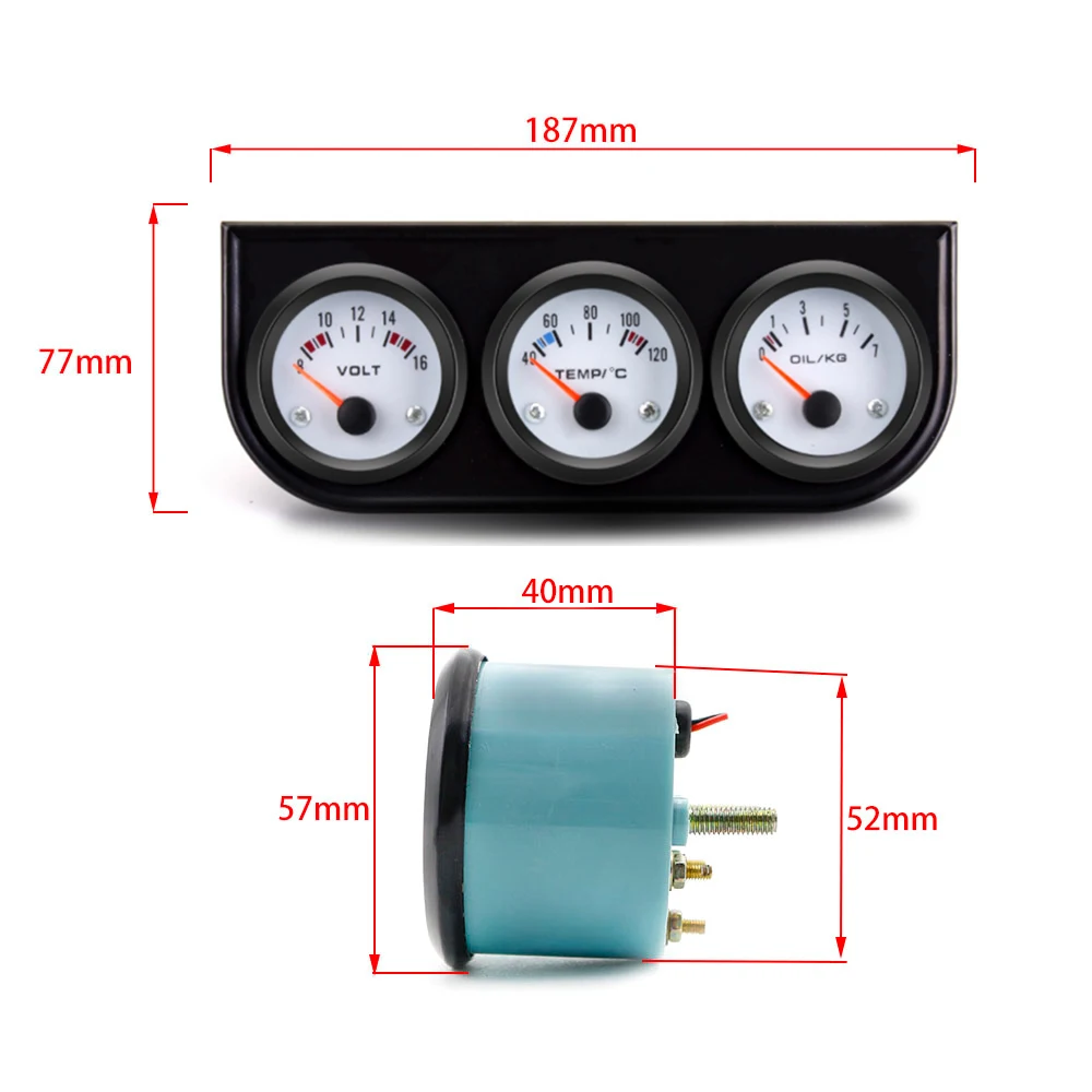 Автомобильный манометр 3 в 1 прибор для измерения температуры воды давления масла черной или хромированной