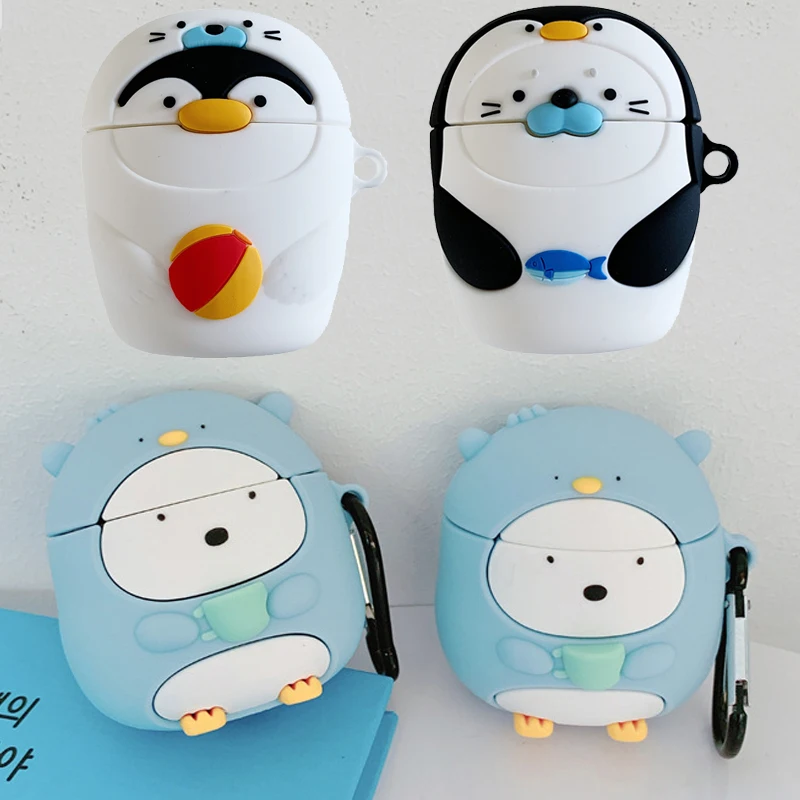 Для Apple AirPods Kawaii Penguin чехол 3D милый мультфильм уплотнение рыба беспроводные наушники крышка оболочка для Airpods 2 Earpods аксессуары