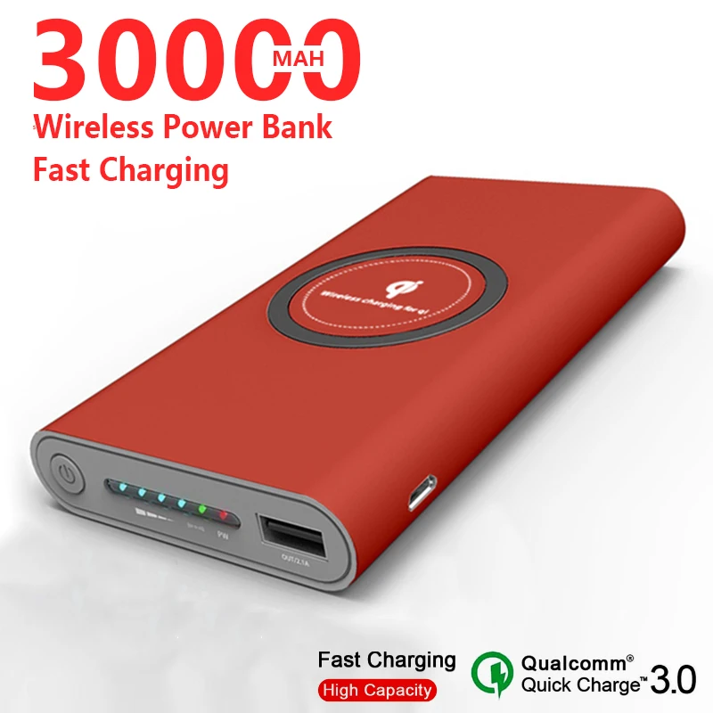 30000mAh Qi беспроводной внешний аккумулятор большой емкости внешняя батарея