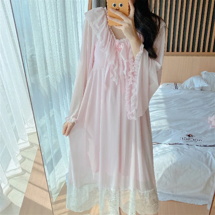 Длинная Ночная рубашка в сеточку для молодых леди ночная с Розовое Кружевное