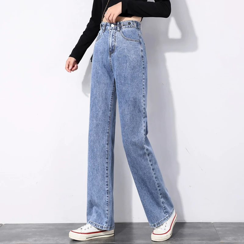 

woman jeans straight denim trousers high waist wide leg retro streetwear 2021 summer Korean fashion women's clothing xs jeans