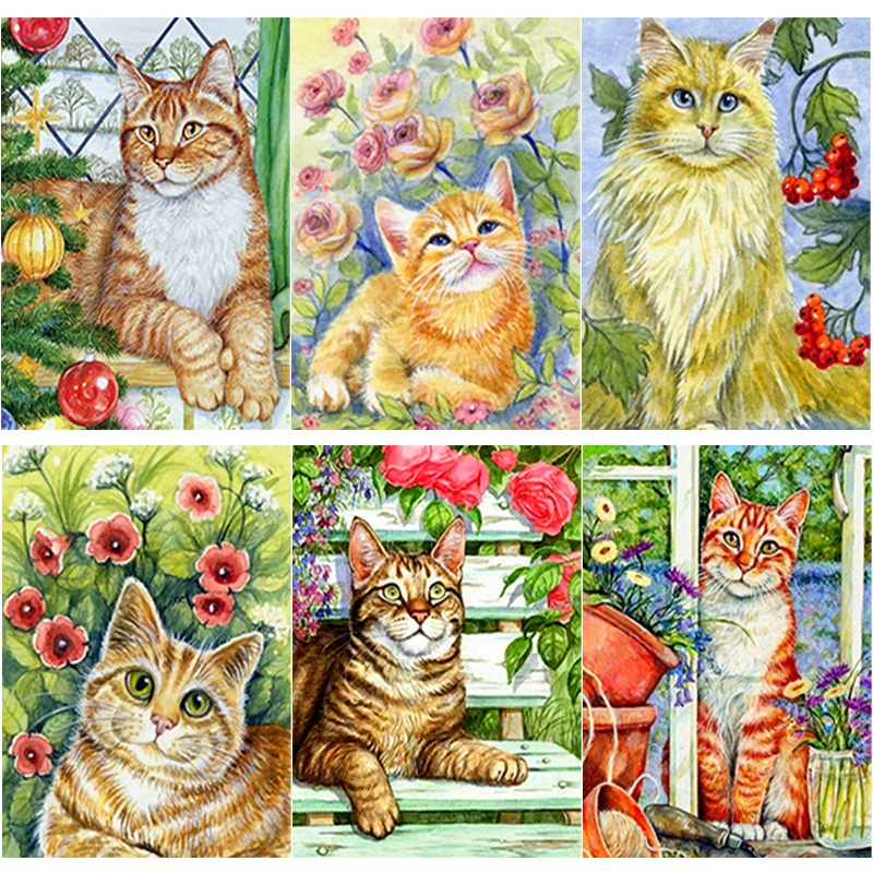 

New 5D DIY Diamond Painting Cute Cat Diamond Embroidery Flowers Cross Stitch Full Square Round Drill Home Decor Manual Art Gift