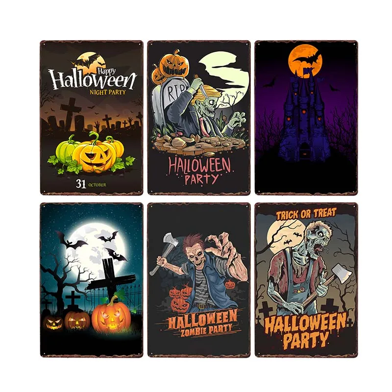 

Halloween Sign Plaque Metal Vintage Pub Poster Retro Decorative Cafe Wall Decoration Home Decor 20x30cm