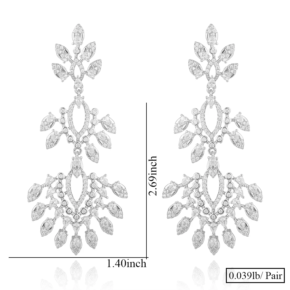 

Brand Luxury Bridal Wedding Engagement Earrings Cubic Zirconia Firework Dangle Earrings Jewelry For Women Gift High Quality