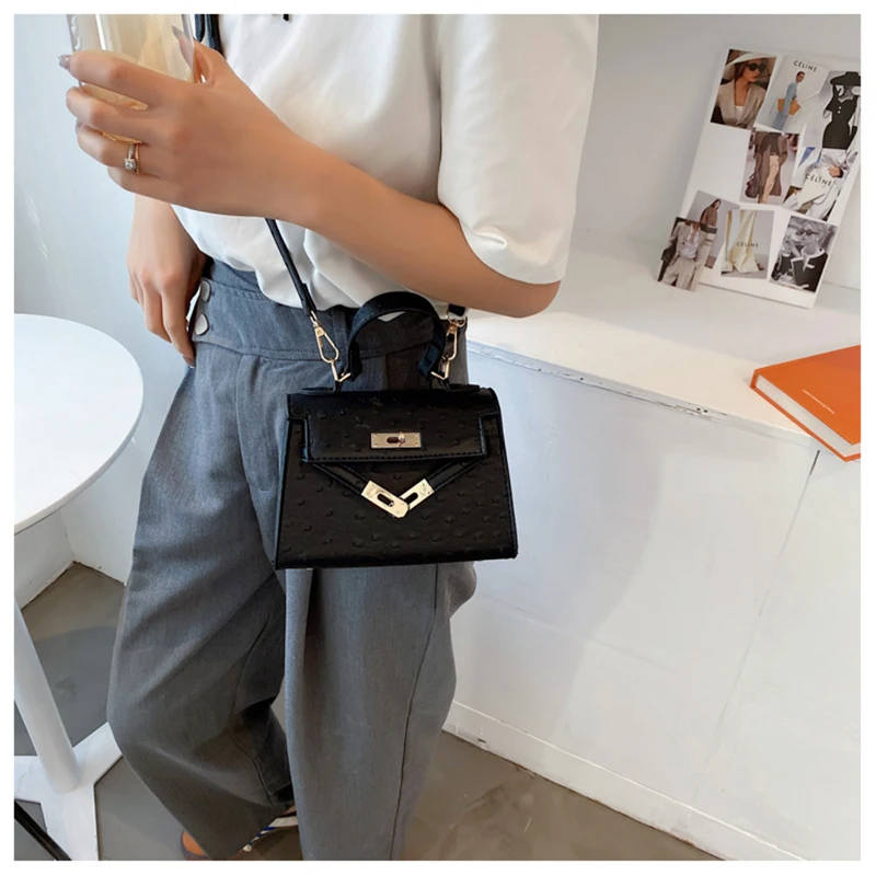 

Free Shipping 2020 2021 Hot Sell Pu Leather Ostrich Pattern Designer Luxury Handbags For Women OL Ladies