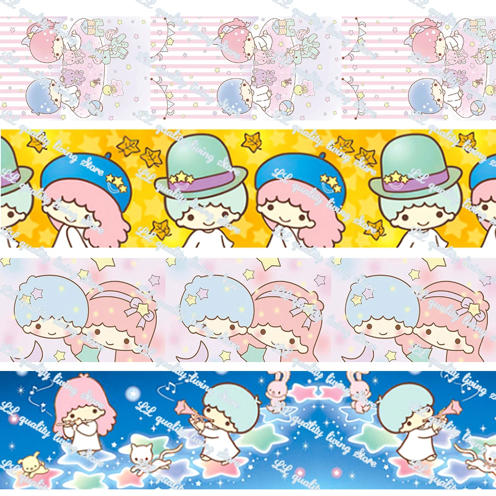 

16-75mm Cartoon Gemini/Girl Printed Grosgrain Ribbon/16mm Printed Elastic Foe Ribbons DIY Hair Bows Sewing Webbing 50 Yards