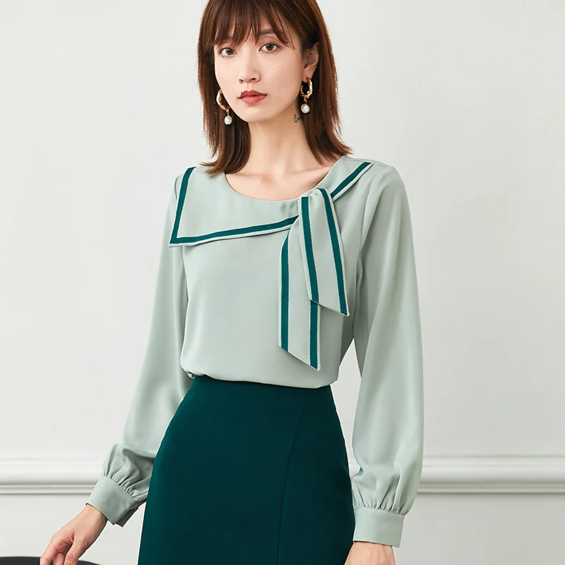 Осенняя Корейская шифоновая блузка с длинными рукавами 2020|Блузки| |