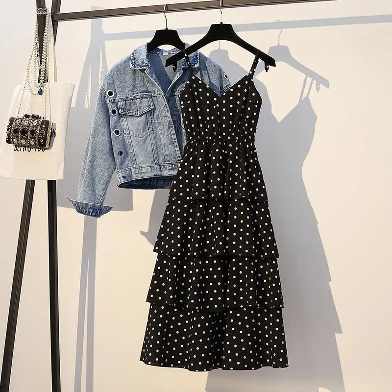 Женское джинсовое платье и жакет комплект из двух предметов короткий топ платья