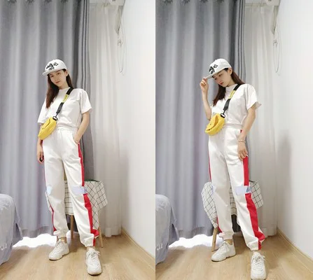 BF стиль черные брюки для женщин летние сращивания карманы Тонкий уличная мода