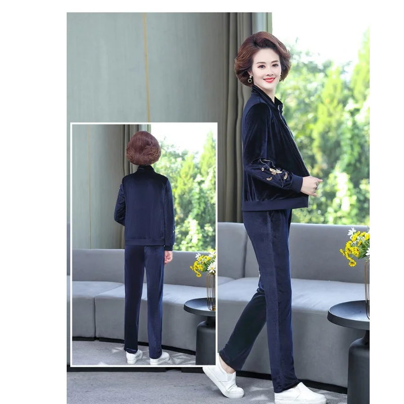 

Women's red running suit 2-piece purple embroidery zipper stand collar cardigan coat Plush casual fitness wear walking shirt