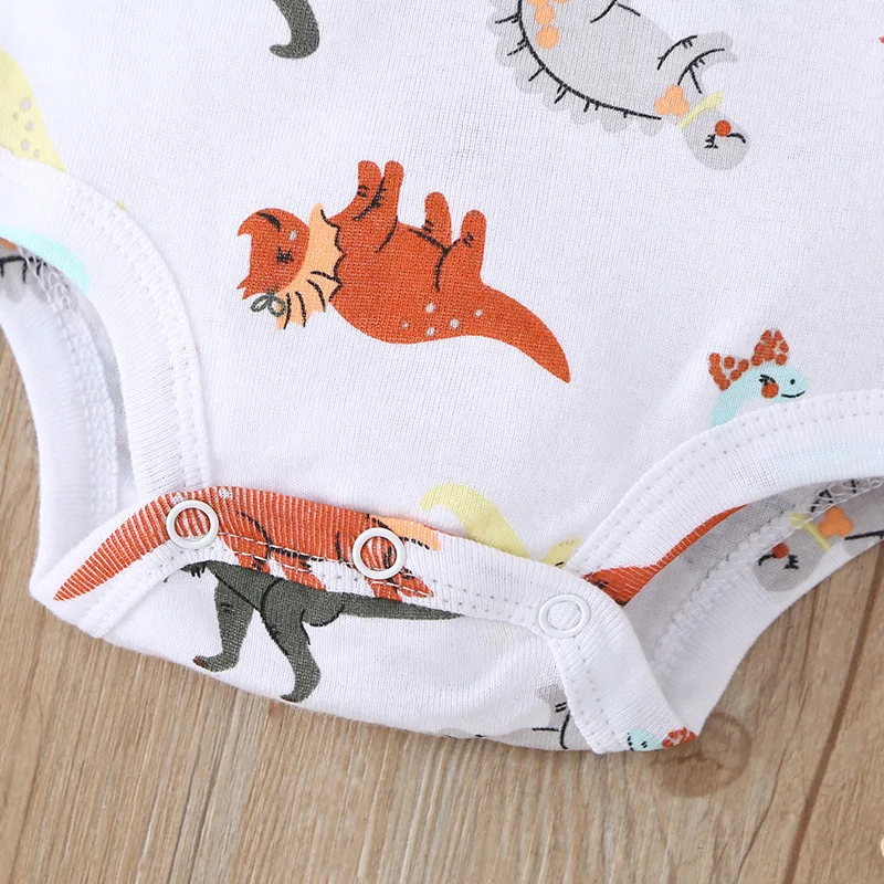 

Set Baby Dinasaur Print Romper Long Sleeve Newborn 3-Piece Clothing Cotton Cartoon Boys Outfits Casual Easy Movement New Arrival