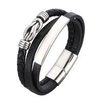 2022 punk stainless steel charm men bracelet magnetic clasp mutilayer leather wrapping hiphop rock bangles man jewelry bb1062