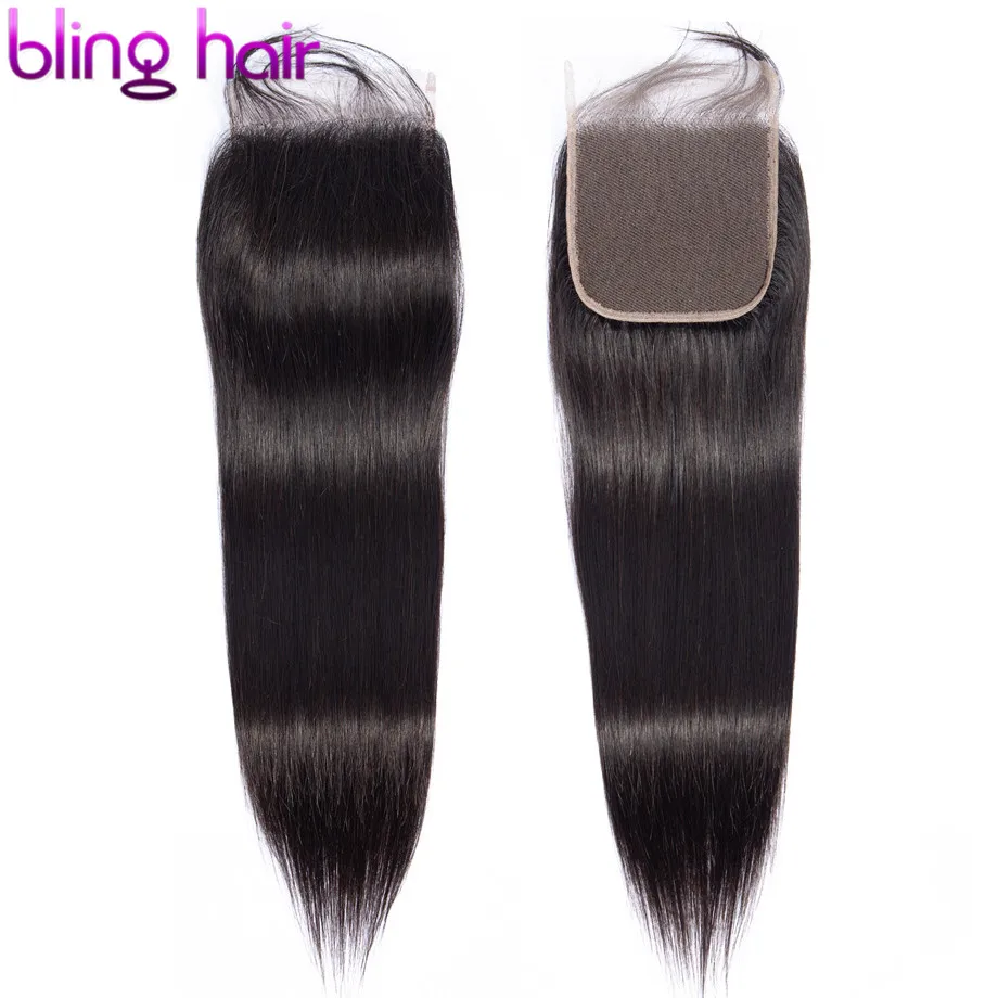

Bling Hair Straight 4*4 Lace Closure with Baby Hair Brazilian Remy Human Hair Closure Free Middle Part Pre Plucked Natural Color