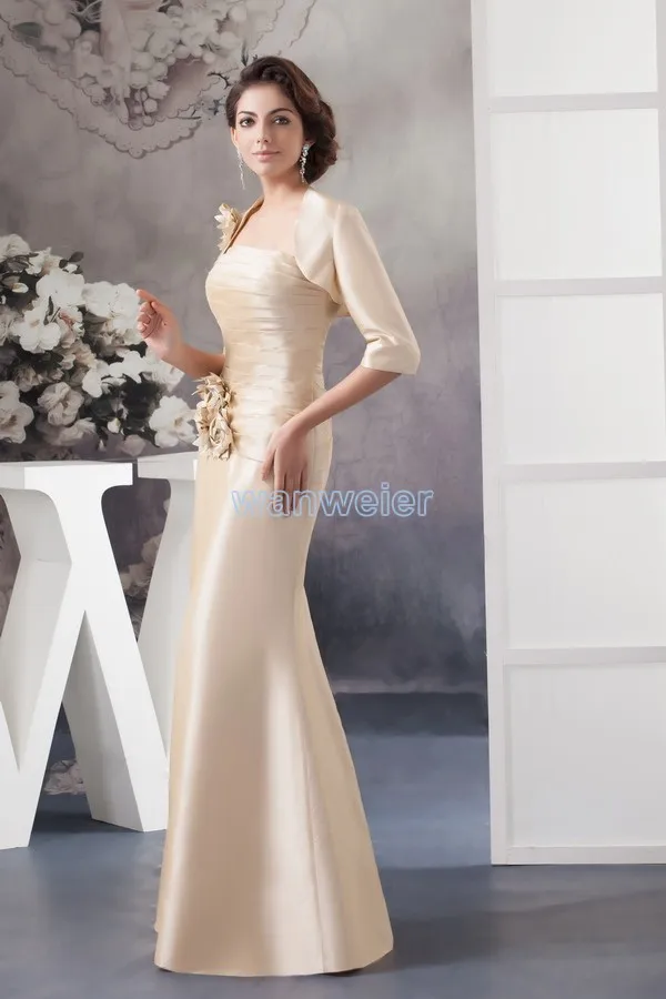 

free shipping 2016 new design handmade flowers custom color/size gown with jacket long sleeve women Mother of the Bride Dresses