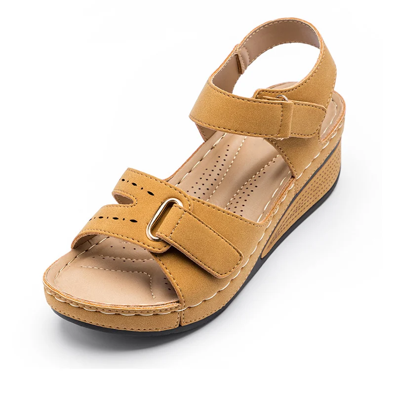 

2021 Summer Retro Women's Sandals Sewing Women Casual Wedge Shoes Woman Lady Buckle Strap Hook Loop Soft Platform Female Sandals
