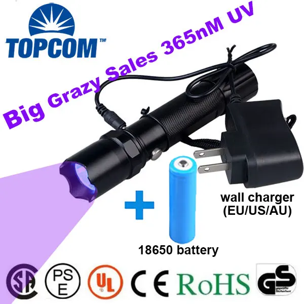 TopCom 5 Вт 395nM 365nM УФ фонарик УФ ультрафиолетовый свет УФ факел Ues для анти-фальшивые деньги детектор мочи скорпион