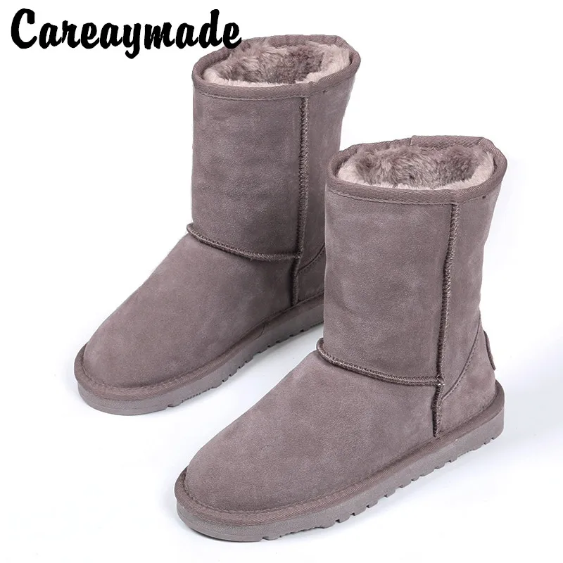 

Careaymade-The new winter snow boots female sheep fur with warm cashmere leather shoes barrel boots thick waterproof,5 colors
