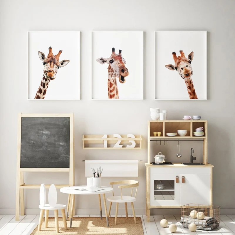 Милый Забавный Жираф картина на стену современные постеры с животными и принтами