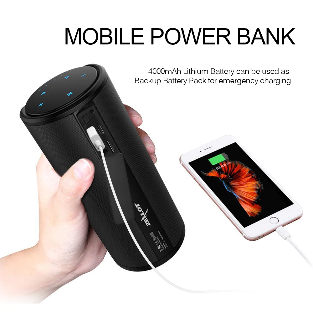 ZEALOT S8 HiFi стерео Беспроводная Bluetooth Колонка + внешний аккумулятор с сенсорным