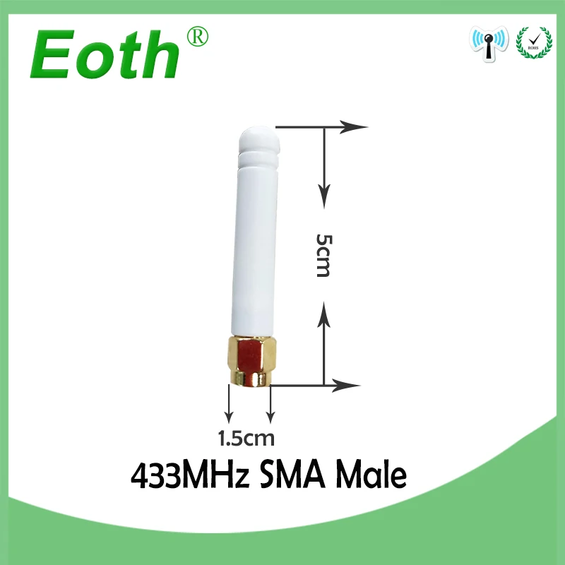 EOTH 5pcs 433mhz antenna 2~3dbi sma male lora antene pbx iot module lorawan signal receiver antena high gain