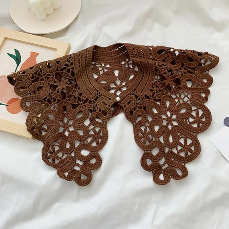 

Korean Hollow Out Knit Fake Collar Shawl Pearl Button Scarf Necklace Lapel Shirt X7YA